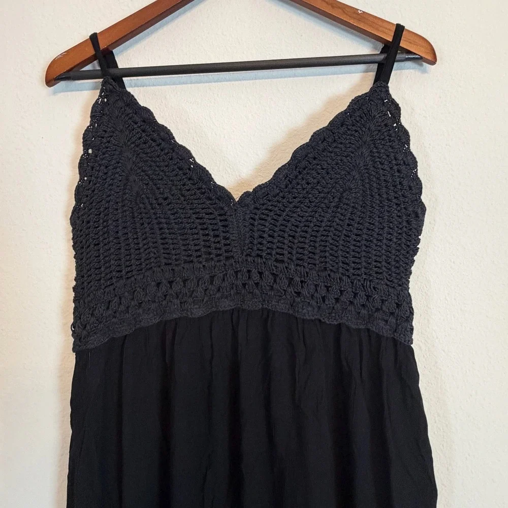 Blush Dress Women 2X Black Crochet Bodice Smocked Boho Midi Sundress Lined - Picture 3 of 10